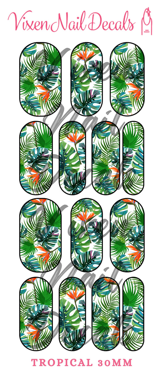 Tropical Flowers & Leaves Waterslide Nail Decals - Nail Wraps - Nail Designs - Nail Art