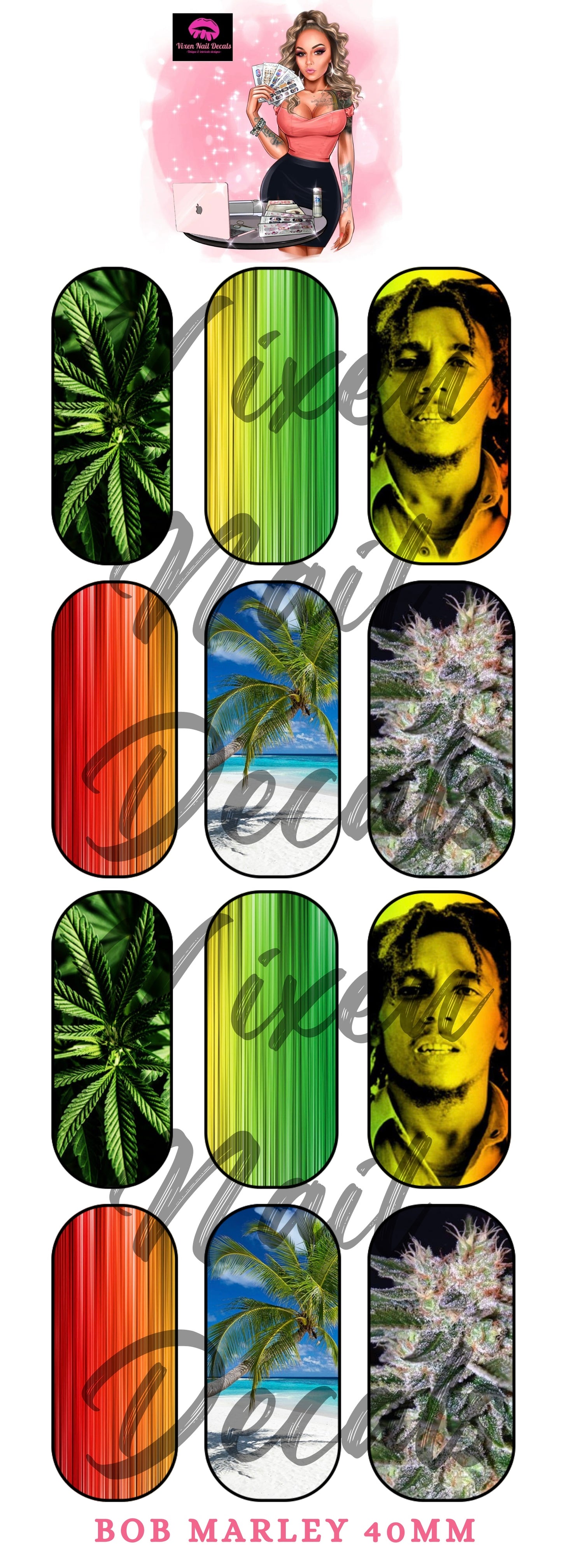 Bob Marley - Rasta Waterslide Nail Decals - Nail Wraps - Nail Designs - Nail Art