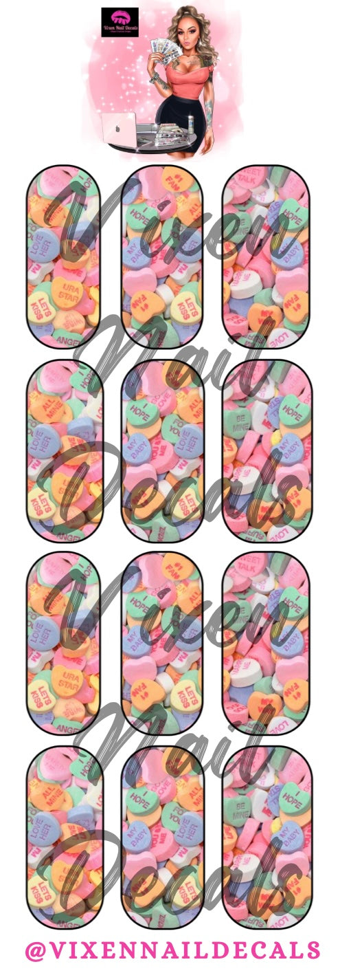 Candy Hearts - Valentines Day Waterslide Nail Decals - Nail Wraps - Nail Designs - Nail Art