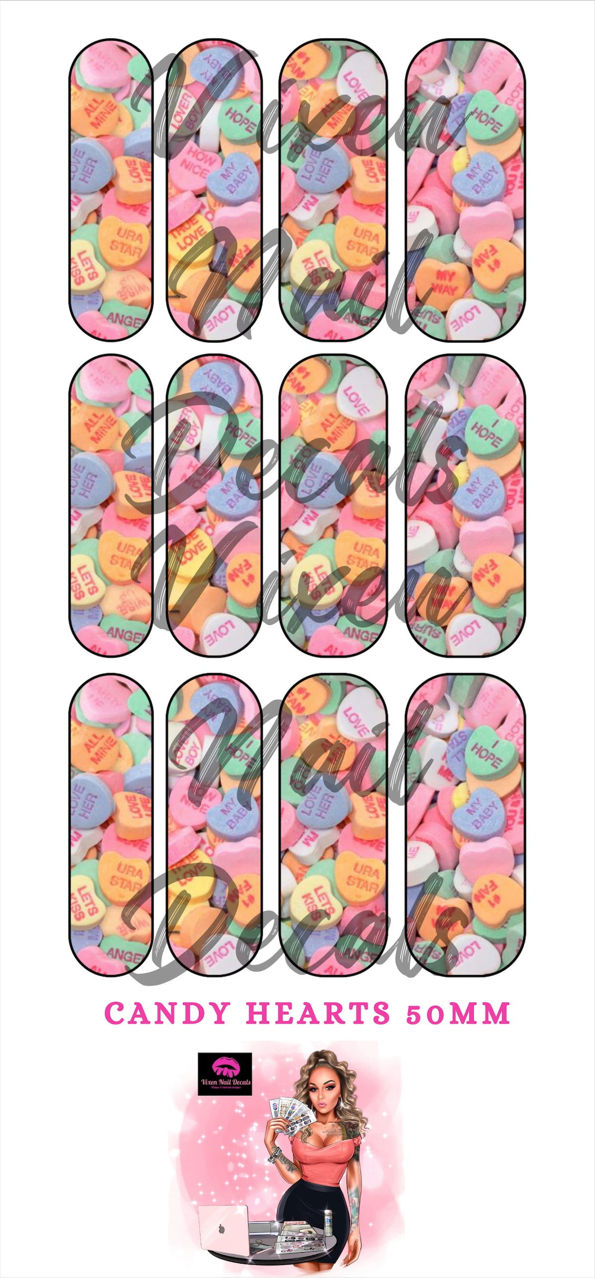 Candy Hearts - Valentines Day Waterslide Nail Decals - Nail Wraps - Nail Designs - Nail Art