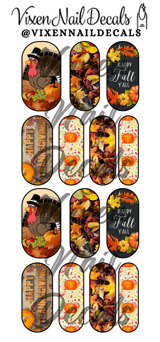 Happy Thanksgiving - Fall Waterslide Nail Decals - Nail Wraps - Nail Designs - Nail Art