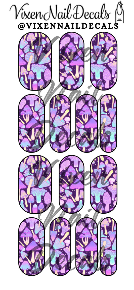 Purple & Blue Mushrooms Waterslide Nail Decals - Nail Wraps - Nail Designs - Nail Art