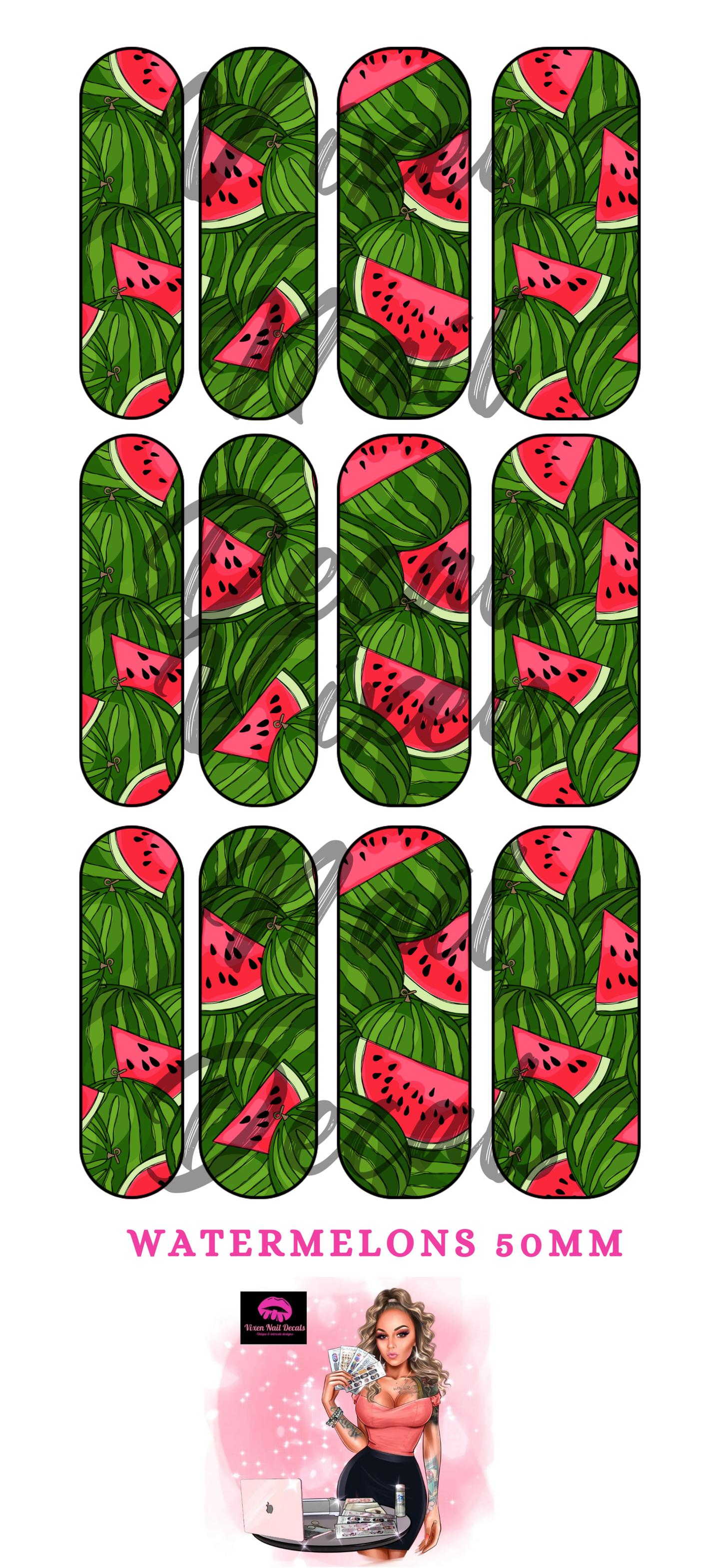 Watermelon - Fruit Watermelon Waterslide Nail Decals - Nail Wraps - Nail Designs - Nail Art
