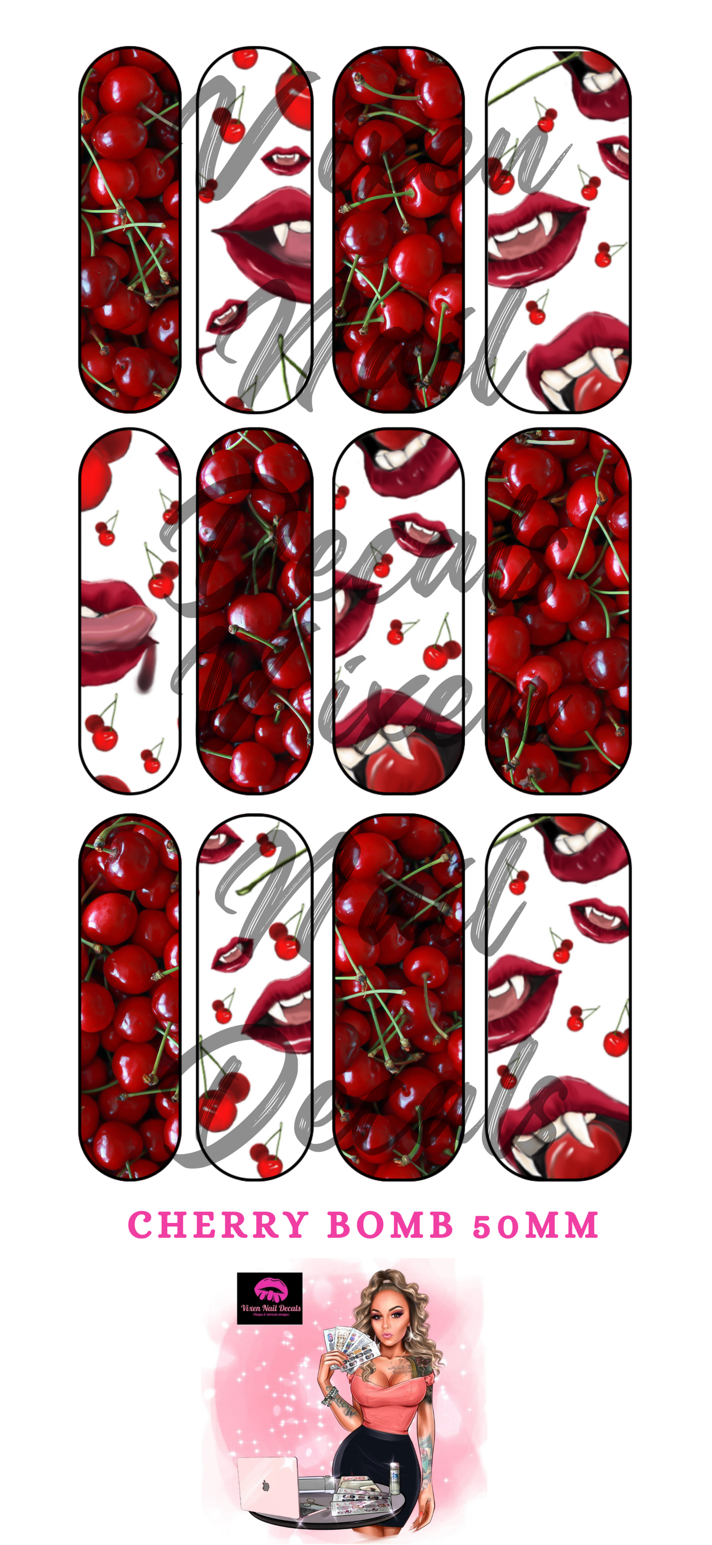 Cherry Bomb Waterslide Nail Decals - Nail Wraps - Nail Designs - Nail Art