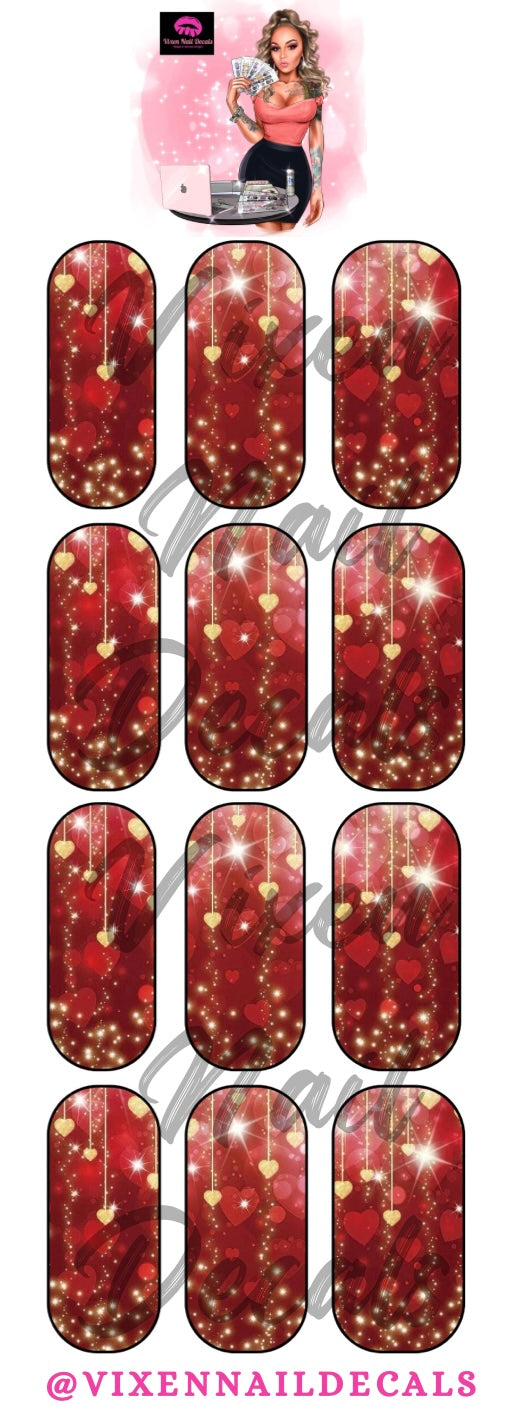 Sparkling Hearts - Valentine's Day Waterslide Nail Decals - Nail Wraps - Nail Designs - Nail Art