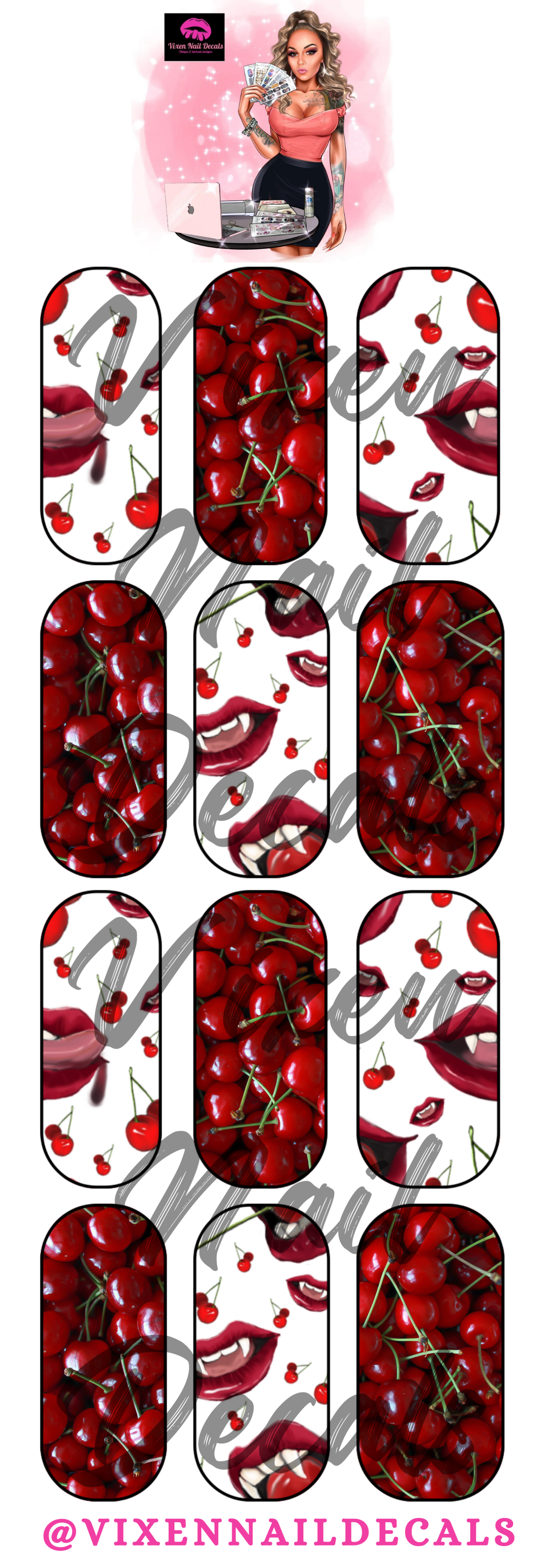 Cherry Bomb Waterslide Nail Decals - Nail Wraps - Nail Designs - Nail Art