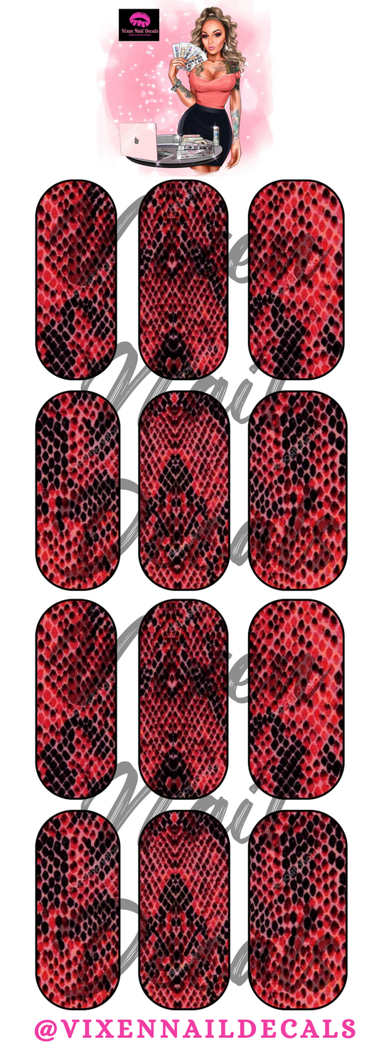 Red Snake Print - Pattern Waterslide Nail Decals - Nail Wraps - Nail Designs - Nail Art