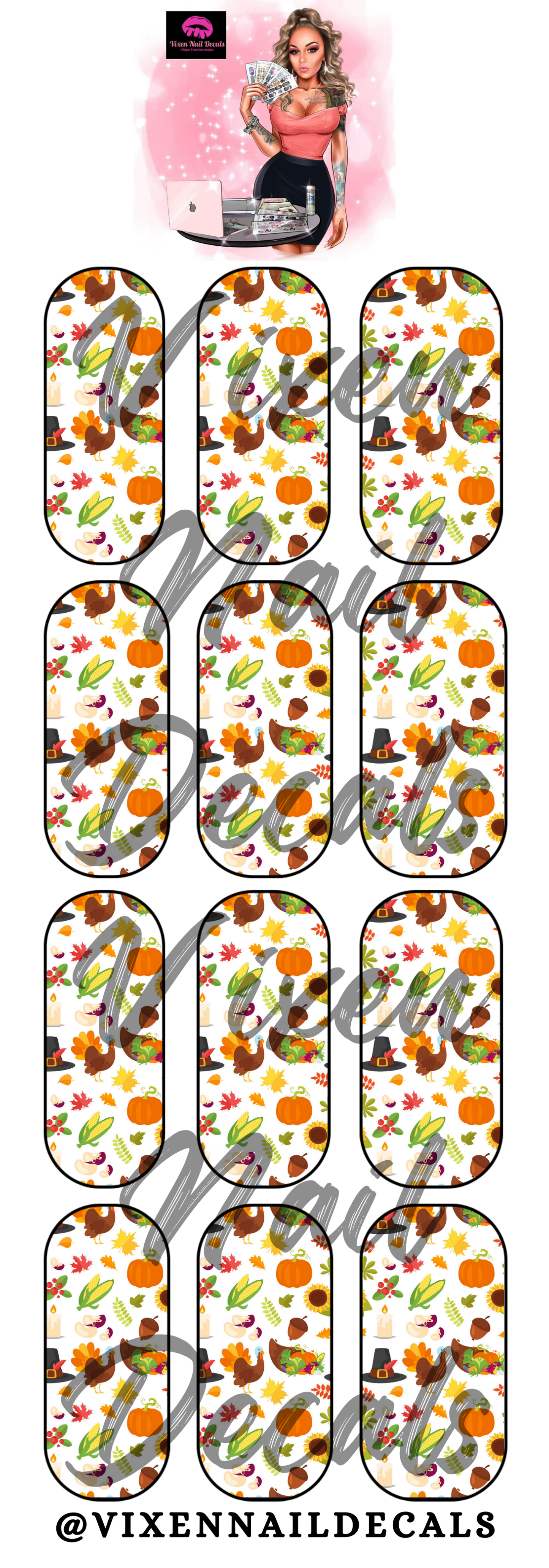 Pilgrims & Pumpkins Waterslide Nail Decals - Nail Wraps - Nail Designs - Nail Art