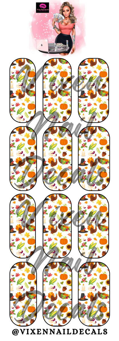 Pilgrims & Pumpkins Waterslide Nail Decals - Nail Wraps - Nail Designs - Nail Art