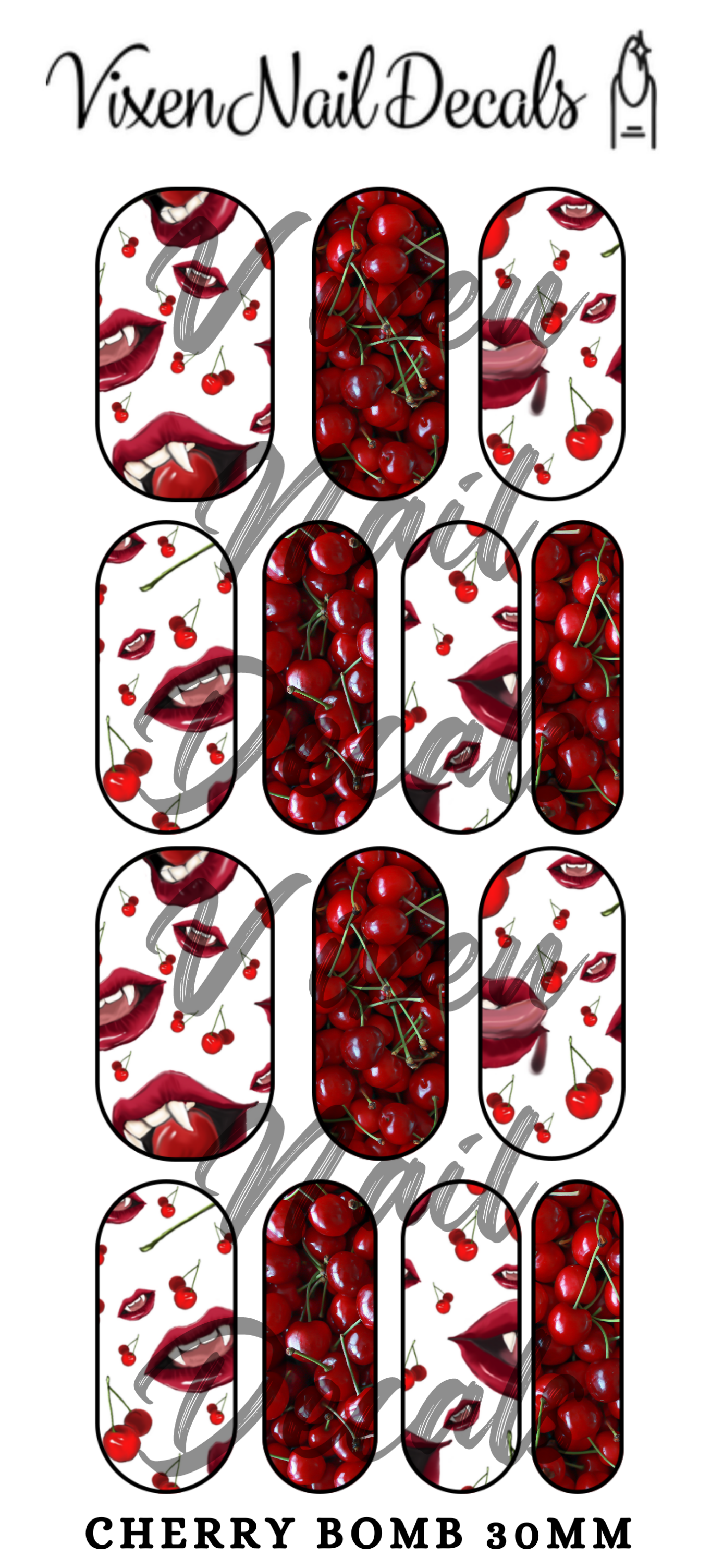 Cherry Bomb Waterslide Nail Decals - Nail Wraps - Nail Designs - Nail Art