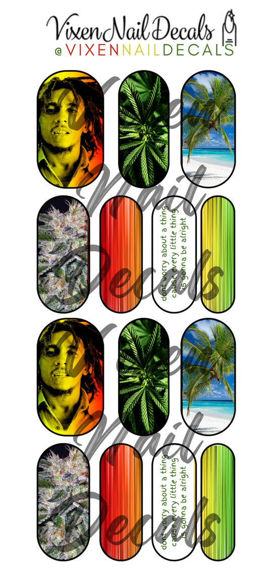 Bob Marley - Rasta Waterslide Nail Decals - Nail Wraps - Nail Designs - Nail Art