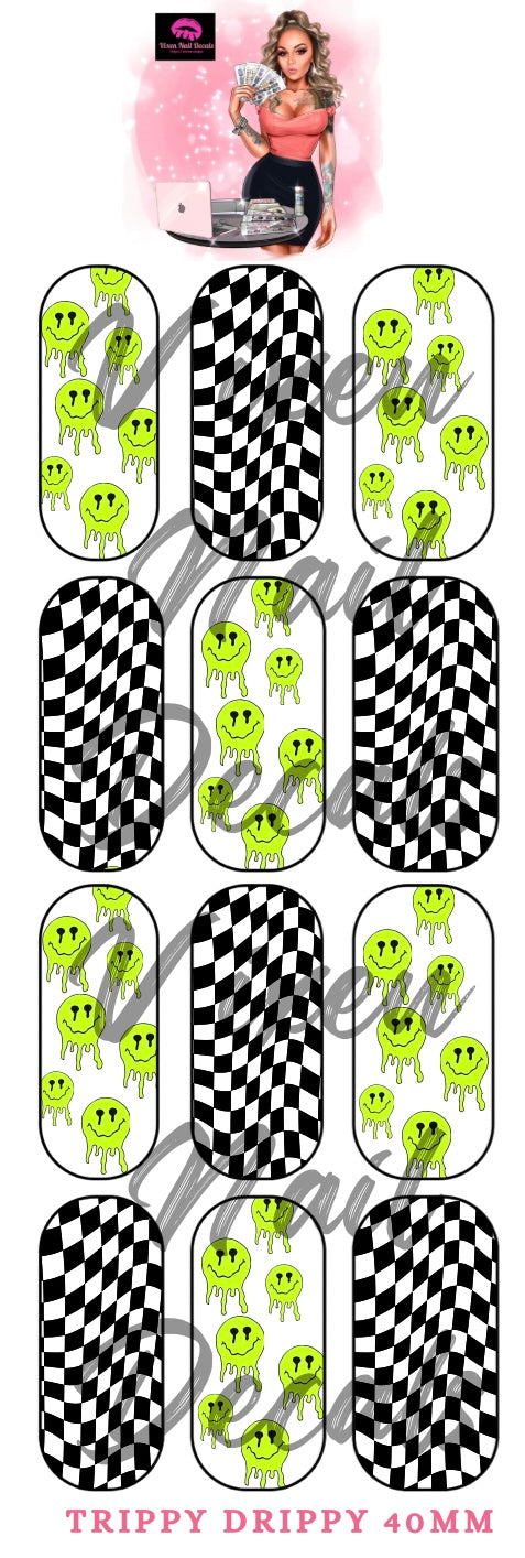 Drippin’ Smiley - Checkered Waterslide Nail Decals - Nail Wraps - Nail Designs - Nail Art