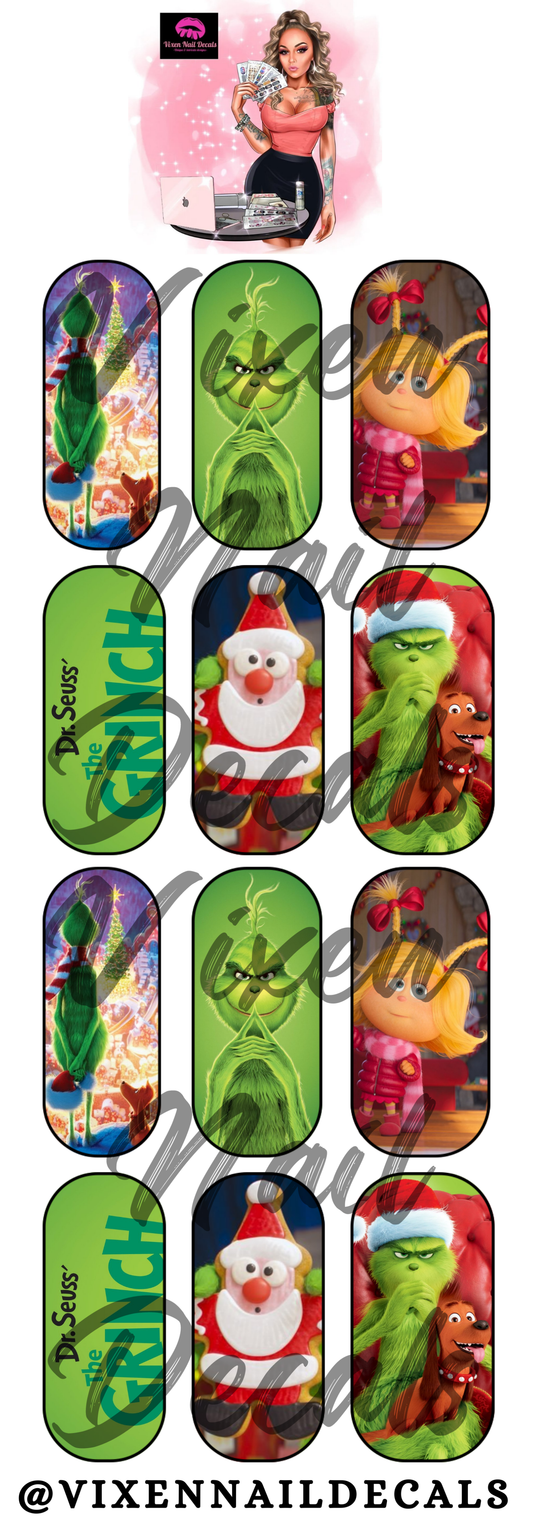 Grinch Stole Christmas Cartoon - Movie Waterslide Nail Decals - Nail Wraps - Nail Designs - Nail Art
