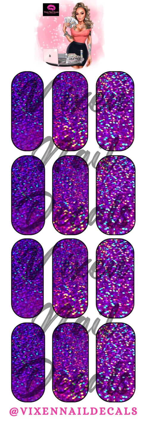 Purple Sparkles - Sequence Waterslide Nail Decals - Nail Wraps - Nail Designs - Nail Art