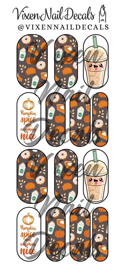 Pumpkin Spice - Halloween/Fall Waterslide Nail Decals - Nail Wraps - Nail Designs - Nail Art