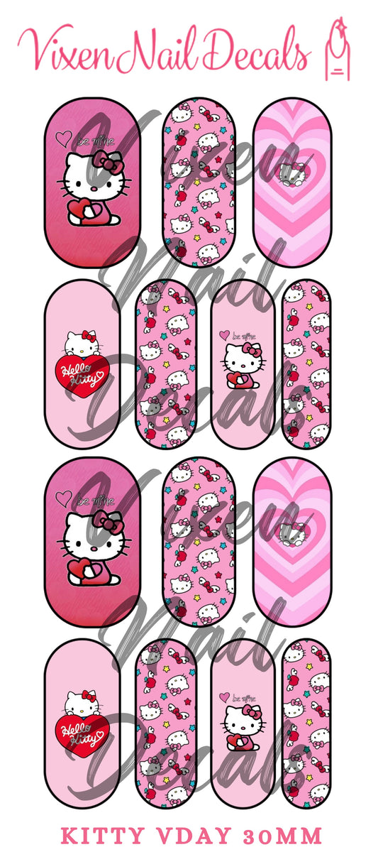 Kitty Valentine’s Day - Heart Waterslide Nail Decals - Nail Wraps - Nail Designs - Nail Art