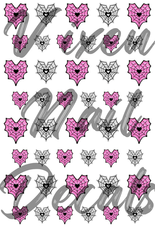 Pink Webbed Hearts - Halloween Mini Waterslide Nail Decals - Nail Wraps - Nail Designs - Nail Art