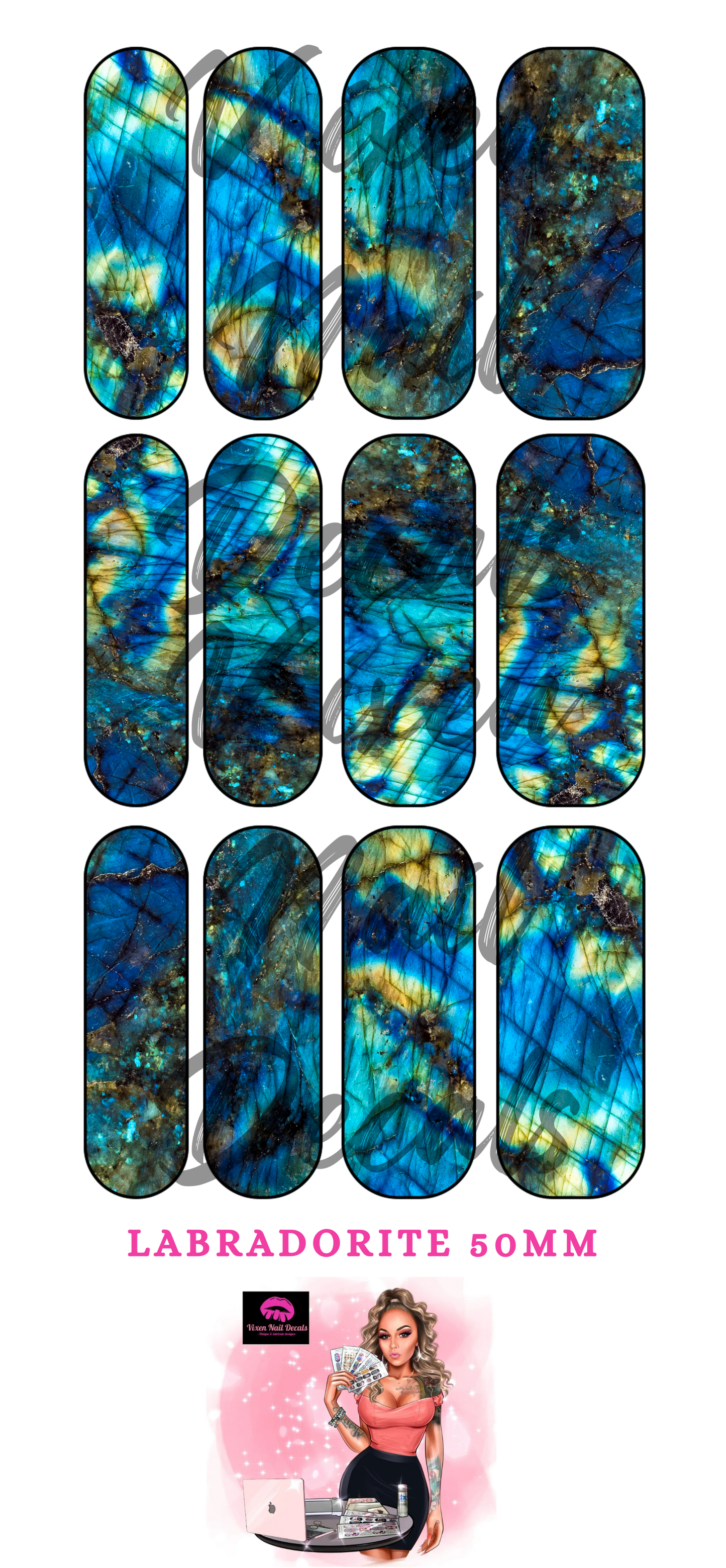 Labradorite - Crystal Waterslide Nail Decals - Nail Wraps - Nail Designs - Nail Art