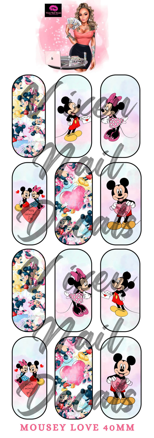 Mousey Love Valentine’s Day Waterslide Nail Decals - Nail Wraps - Nail Designs - Nail Art