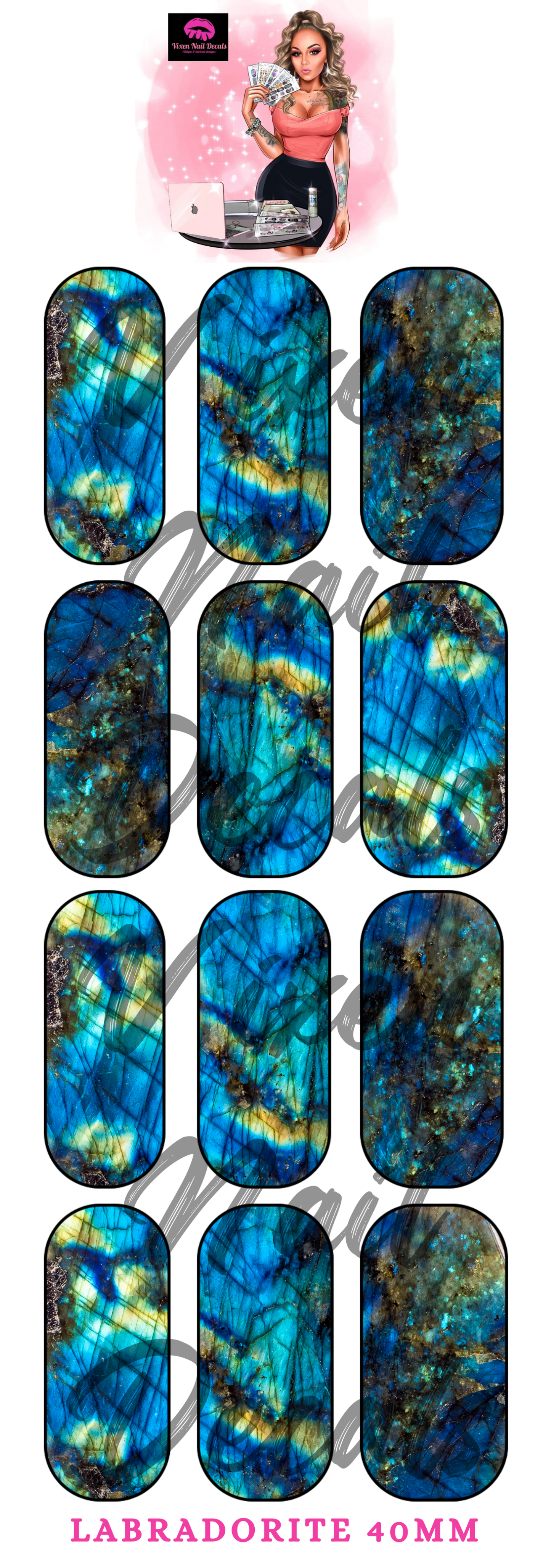 Labradorite - Crystal Waterslide Nail Decals - Nail Wraps - Nail Designs - Nail Art