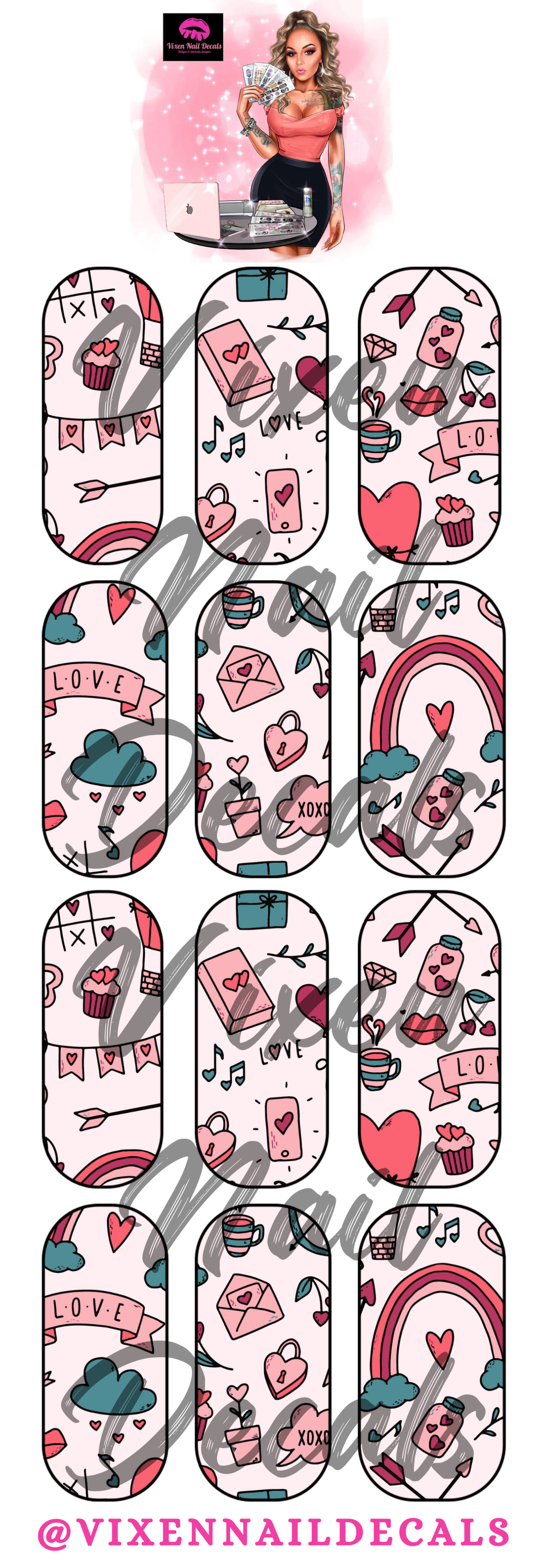 Valentine's Day - Love Waterslide Nail Decals - Nail Wraps - Nail Designs - Nail Art
