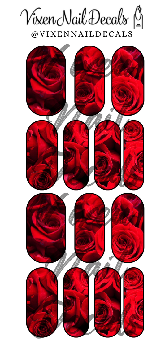 Red Roses - Pattern Waterslide Nail Decals - Nail Wraps - Nail Designs - Nail Art