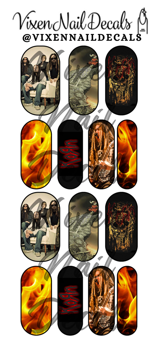 Korn - Rock Band Waterslide Nail Decals - Nail Wraps - Nail Designs - Nail Art