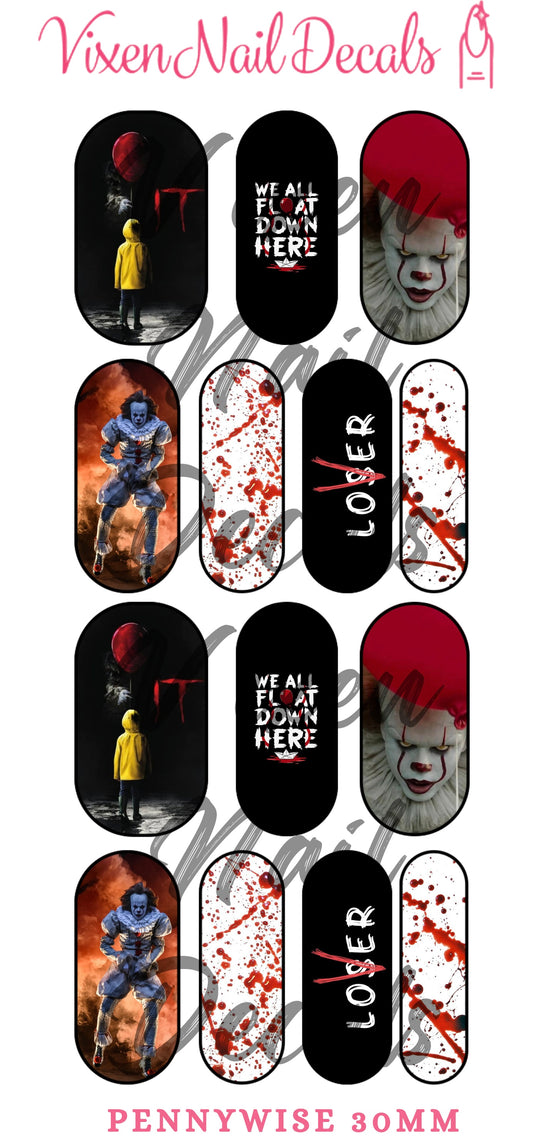 It - Pennywise Waterslide Nail Decals - Nail Wraps - Nail Designs - Nail Art