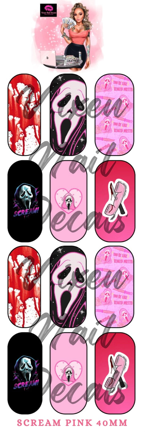 Scream - Scary Movie - Pink Waterslide Nail Decals - Nail Wraps - Nail Designs - Nail Art