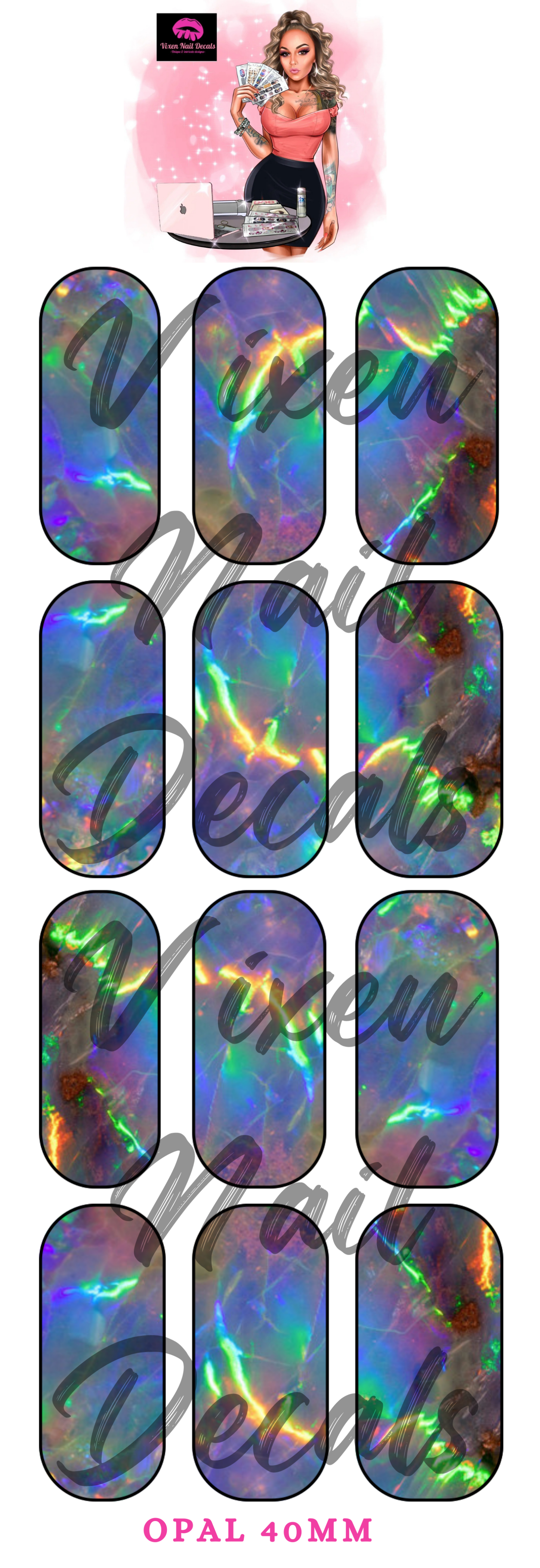 Opal - Crystal/Gem Waterslide Nail Decals - Nail Wraps - Nail Designs - Nail Art