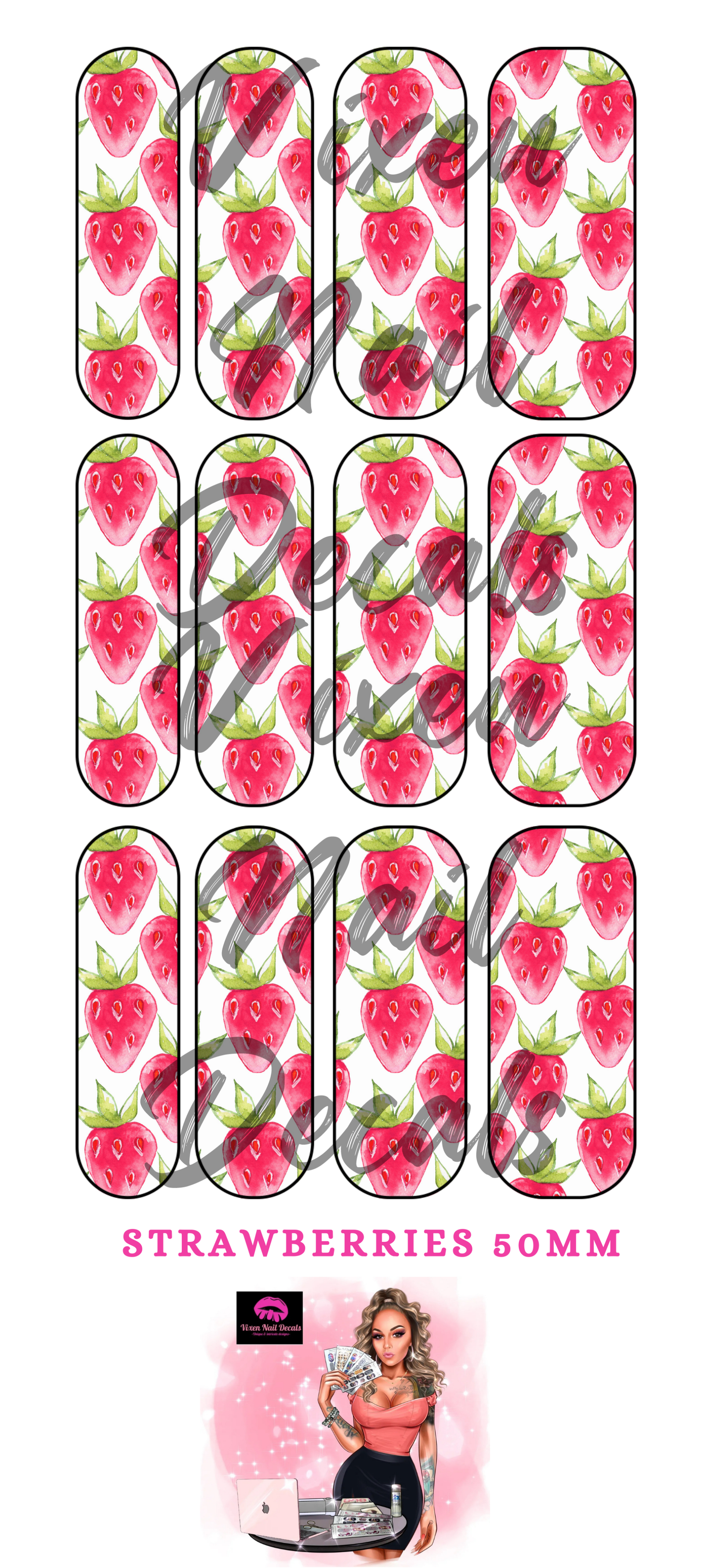 Strawberries - Fruit Waterslide Nail Decals - Nail Wraps - Nail Designs - Nail Art