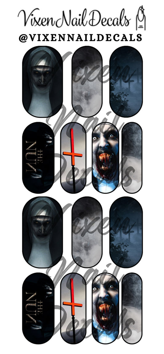 Nun - Scary Movie Waterslide Nail Decals - Nail Wraps - Nail Designs - Nail Art