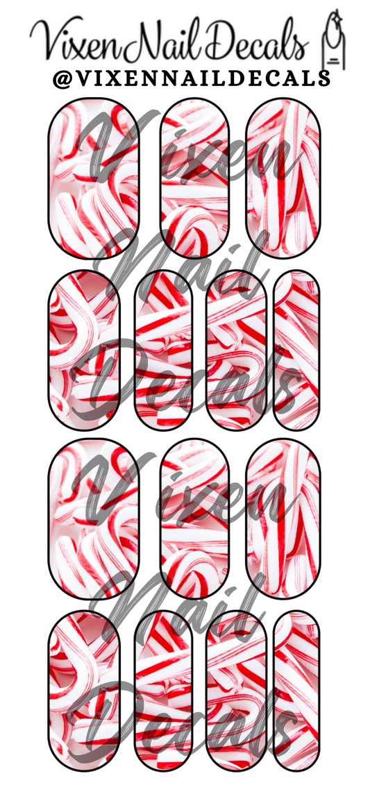 Candy Cane Christmas Waterslide Nail Decals - Nail Wraps - Nail Designs - Nail Art