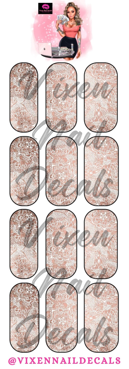 Rose Gold Lace - Valentine's Day Waterslide Nail Decals - Nail Wraps - Nail Designs - Nail Art