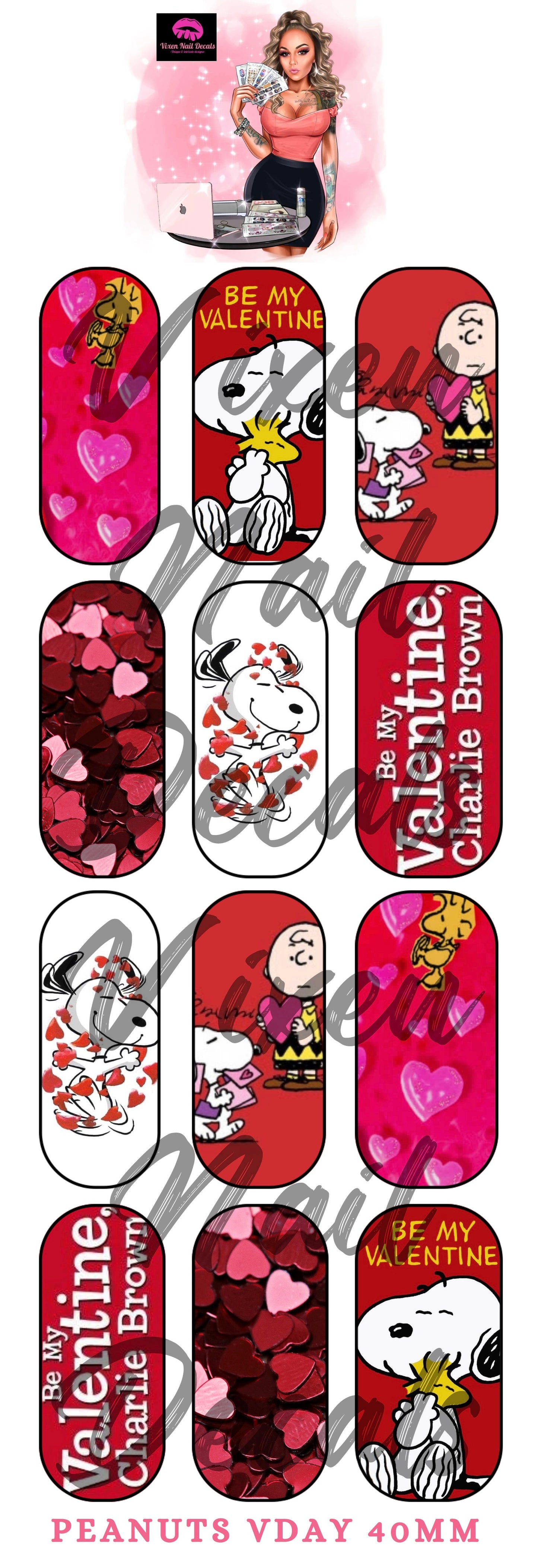 Peanut's - Valentines Day Waterslide Nail Decals - Nail Wraps - Nail Designs - Nail Art