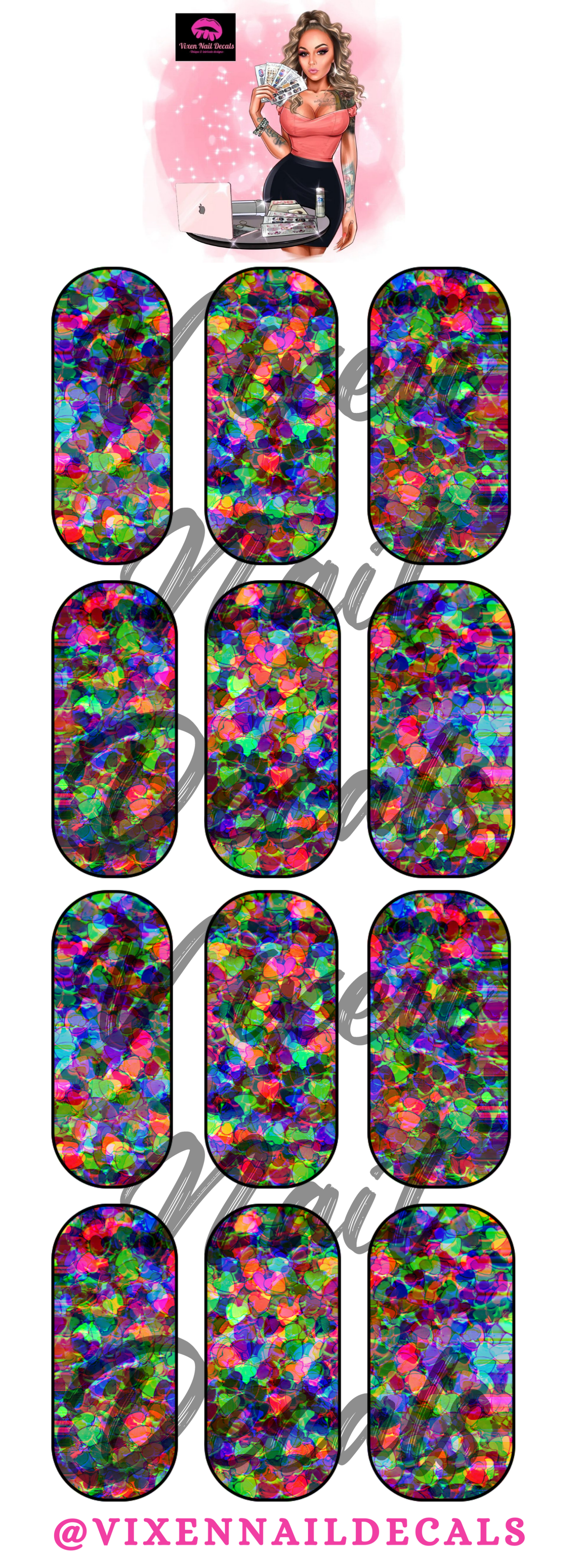 Neon Hearts Waterslide Nail Decals - Nail Wraps - Nail Designs - Nail Art