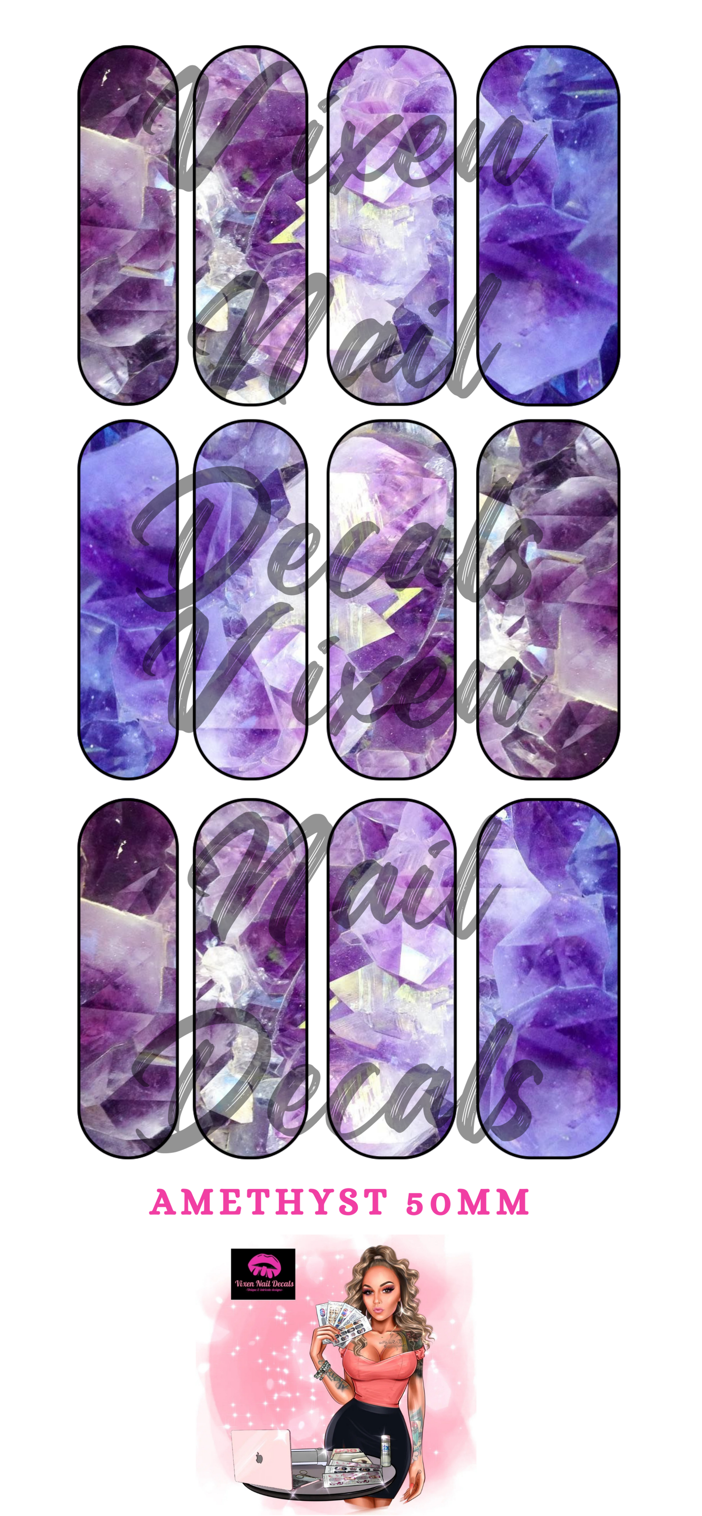 Amethyst - Crystal Waterslide Nail Decals - Nail Wraps - Nail Designs - Nail Art