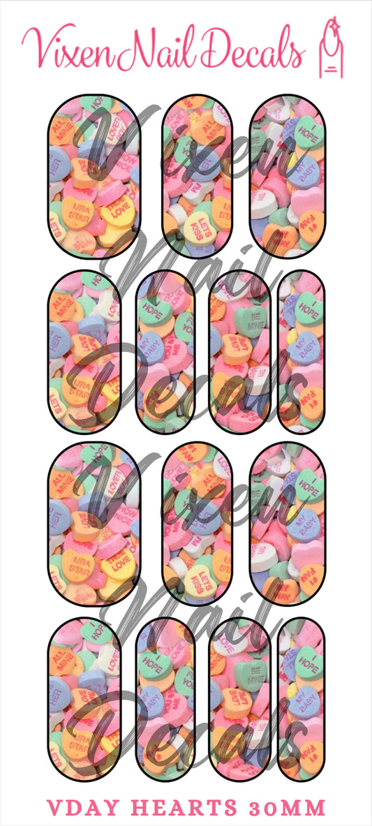 Candy Hearts - Valentines Day Waterslide Nail Decals - Nail Wraps - Nail Designs - Nail Art